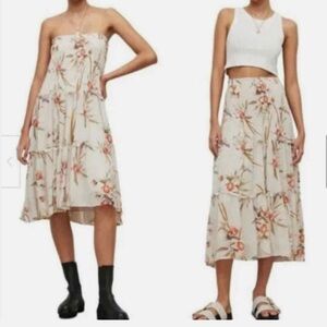 All Saints Ellie Dorado Smocked Tube Midi Convertible Skirt Dress Size 8 NWT